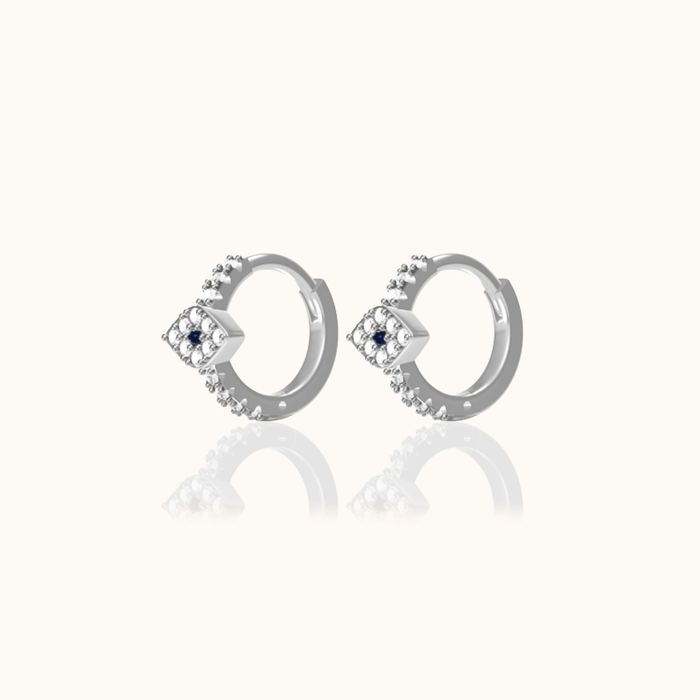 Mini Blue Eyes 925 Sterling Silver Enlightened Spirit Tiny CZ Evil Eye Huggie Hoop Earrings by Doviana