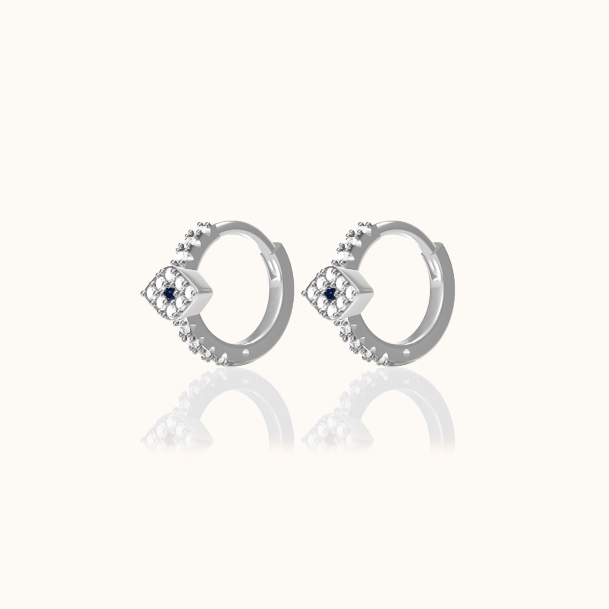Mini Blue Eyes 925 Sterling Silver Enlightened Spirit Tiny CZ Evil Eye Huggie Hoop Earrings by Doviana