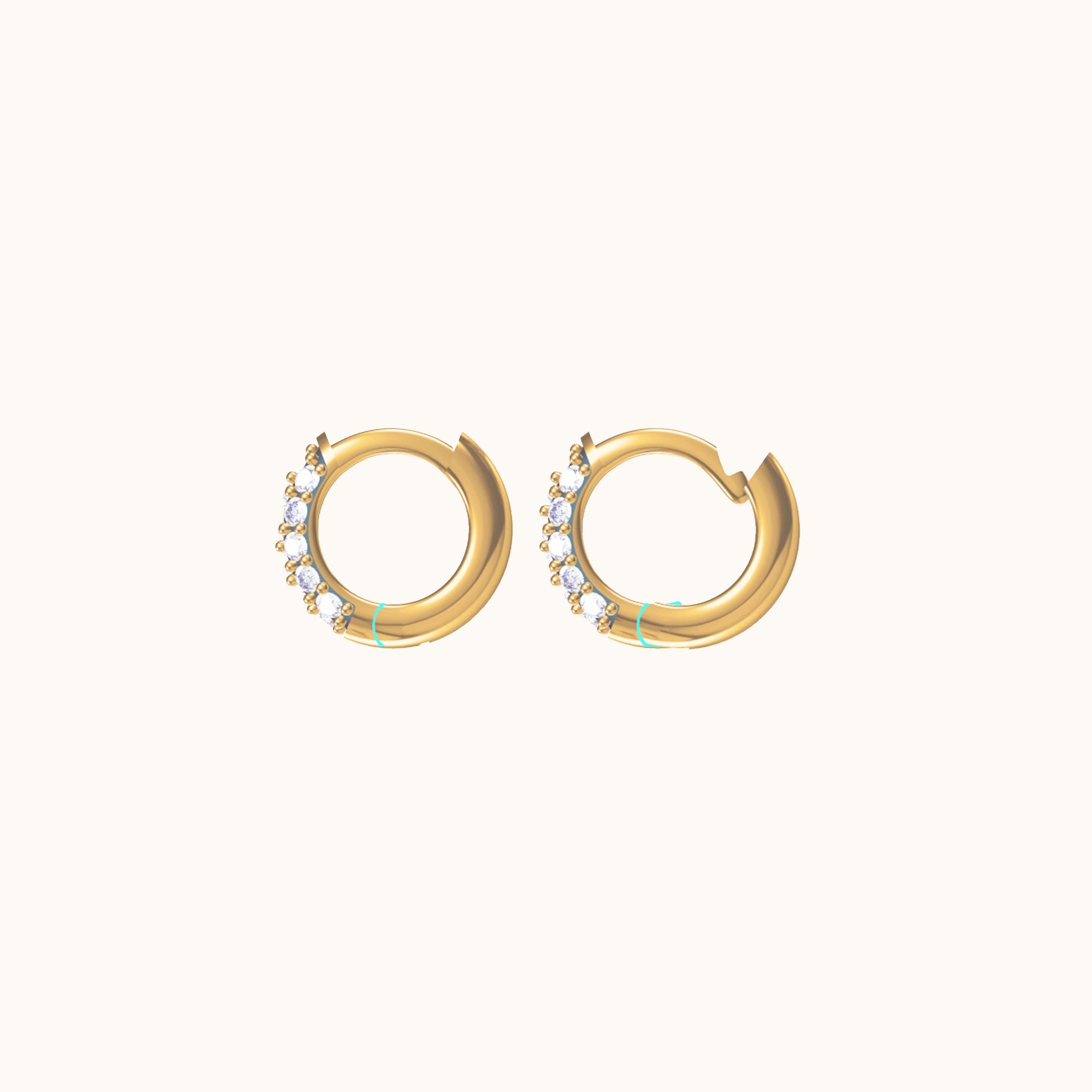 Pave CZ Gem Round Gold Mini Circle Huggie Hoop Cartilage Tragus Earrings by Doviana