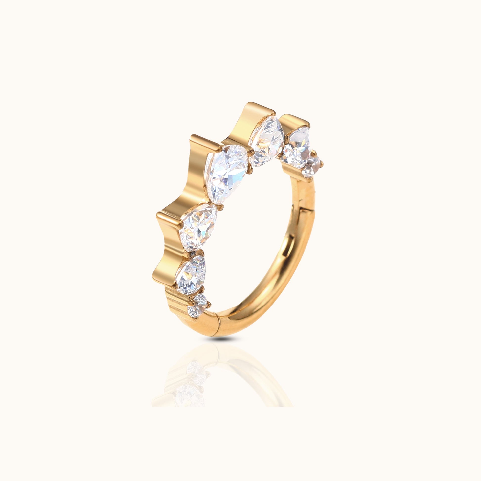 Daith Septum CZ Heart Clicker Titanium PVD Gold Hinged Nap Hoop Earring by Doviana