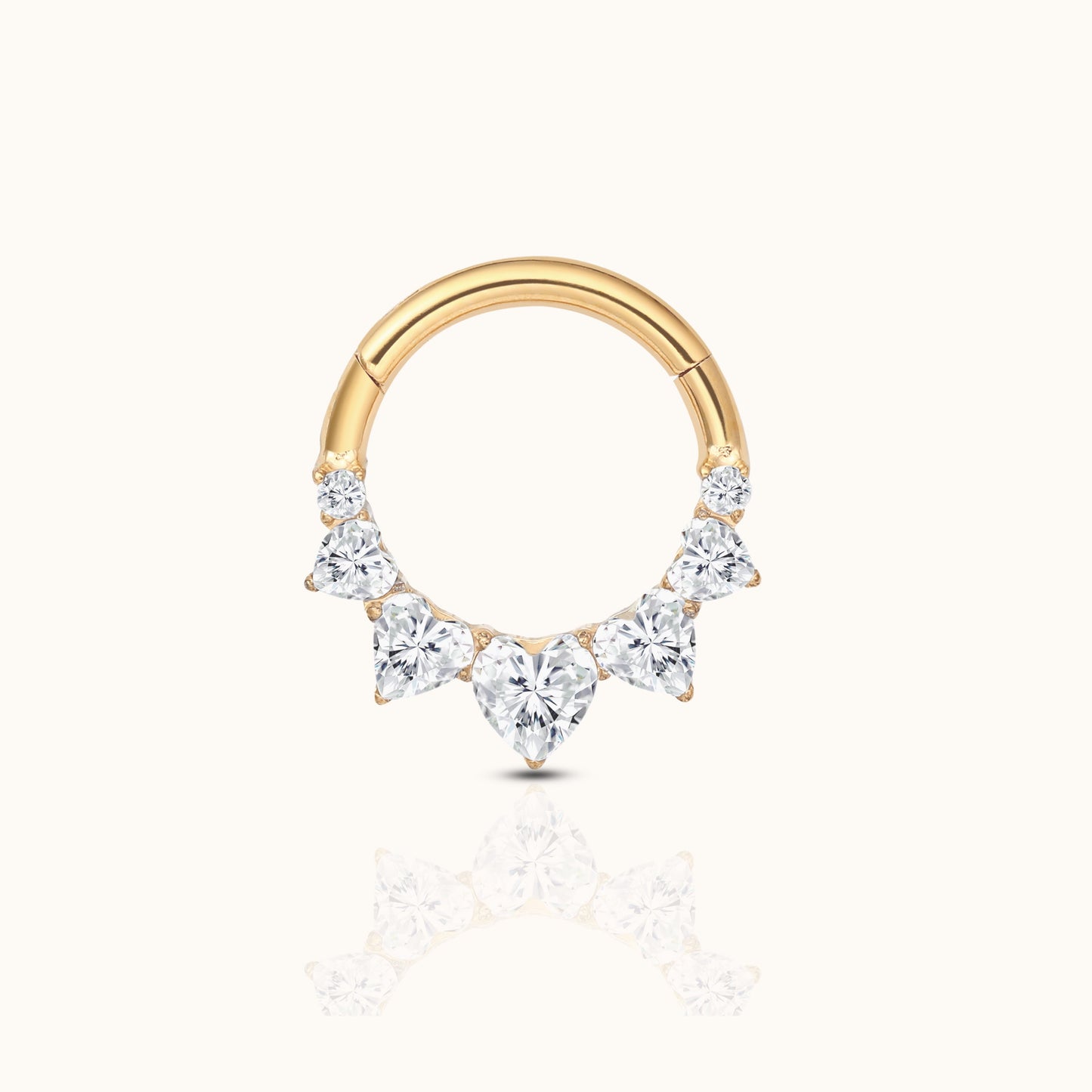 CZ Heart Clicker Titanium PVD Gold Hinged Hoop Earring