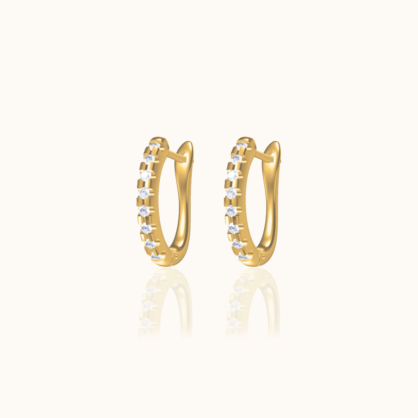 CZ Latch Back Hoop Earrings Gold CZ Pave Thin Secure Huggie Hoops by Doviana