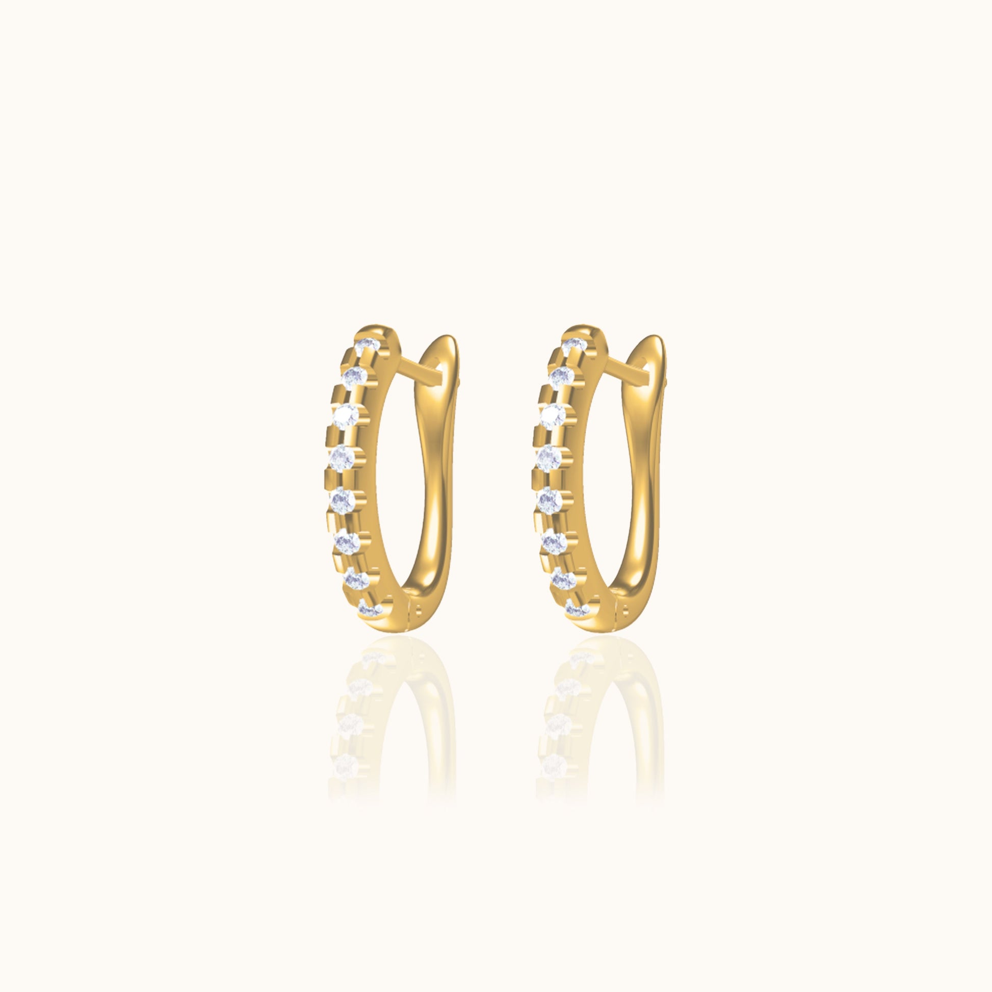 CZ Latch Back Hoop Earrings Gold CZ Pave Thin Secure Huggie Hoops by Doviana