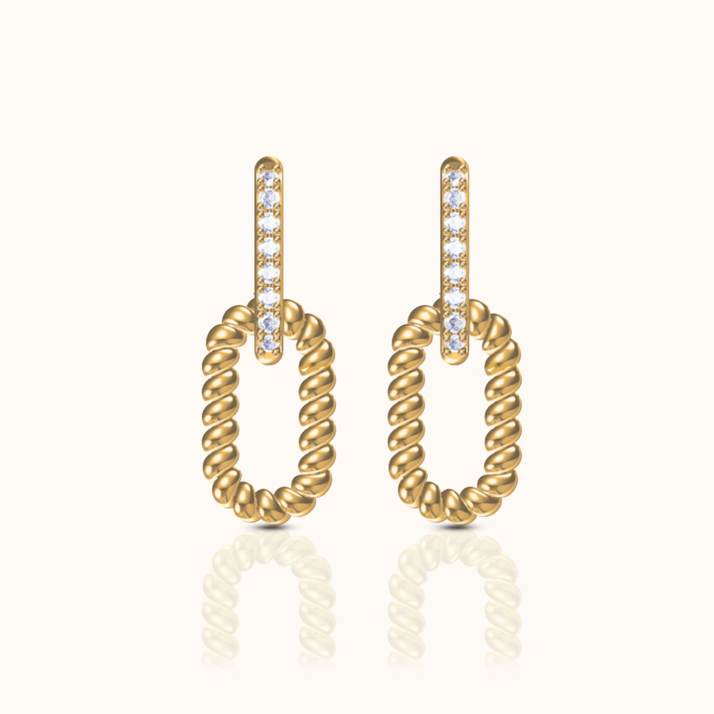 Paperclip Oval Detachable CZ Pave Link Chain Dangle Drop Hoop Earrings by Doviana