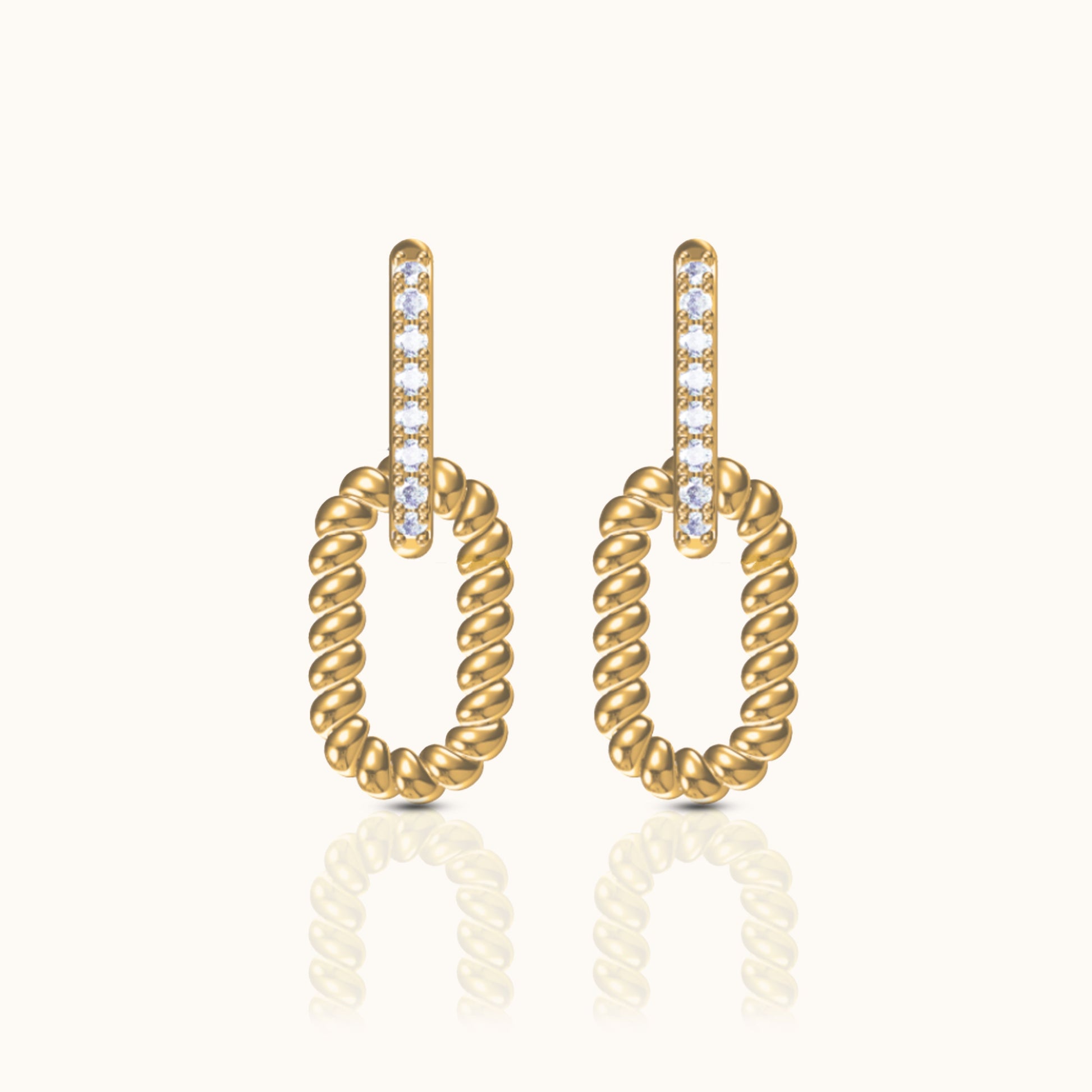 Paperclip Oval Detachable CZ Pave Link Chain Dangle Drop Hoop Earrings by Doviana