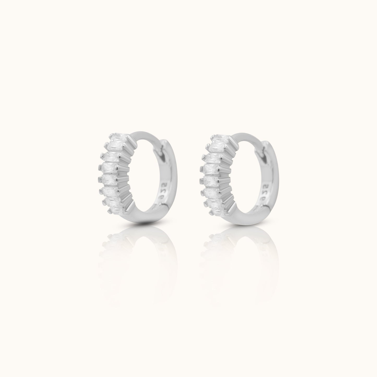 Classic Baguette White CZ Pave Diamond 925 Sterling Silver Stacking Huggie Hoop Earrings by Doviana