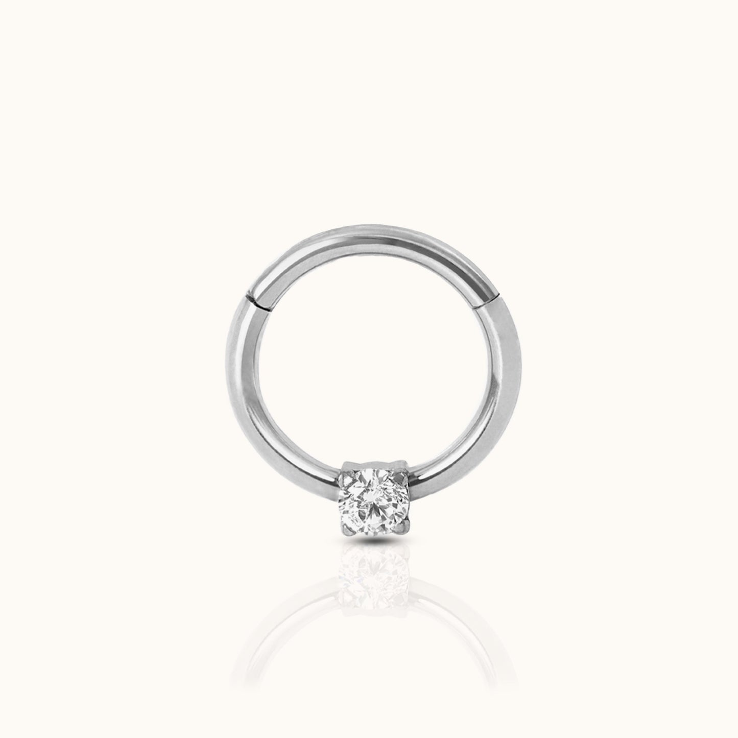 CZ Solitaire Clicker Titanium Hinged Nap Hoop Earring Impeccable Durability by Doviana