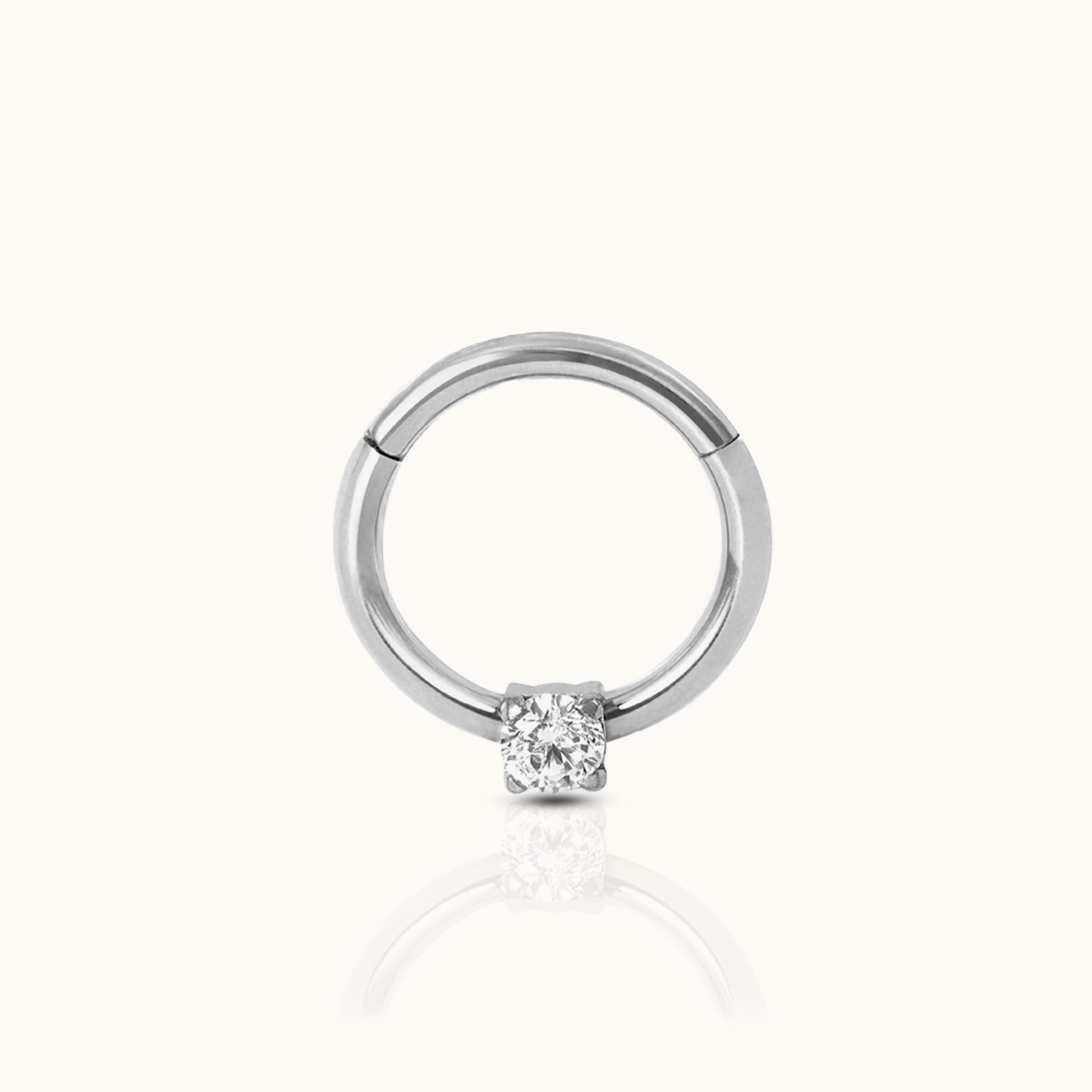 CZ Solitaire Clicker Titanium Hinged Nap Hoop Earring Impeccable Durability by Doviana