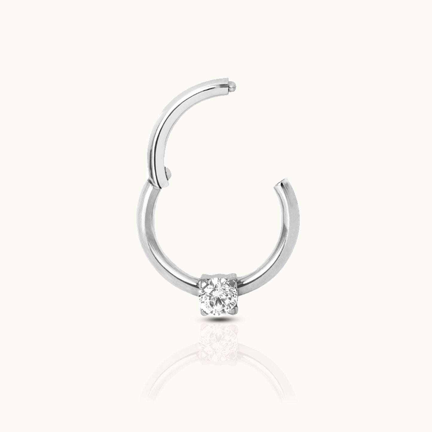 CZ Solitaire Clicker Titanium Hinged Nap Hoop Earring Impeccable Durability by Doviana