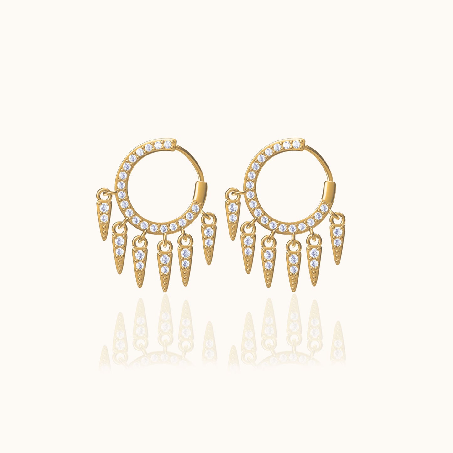 Gold Pave Set CZ Spike Tassel Stud Earrings Dangle Spikes Drop Earrings by Doviana
