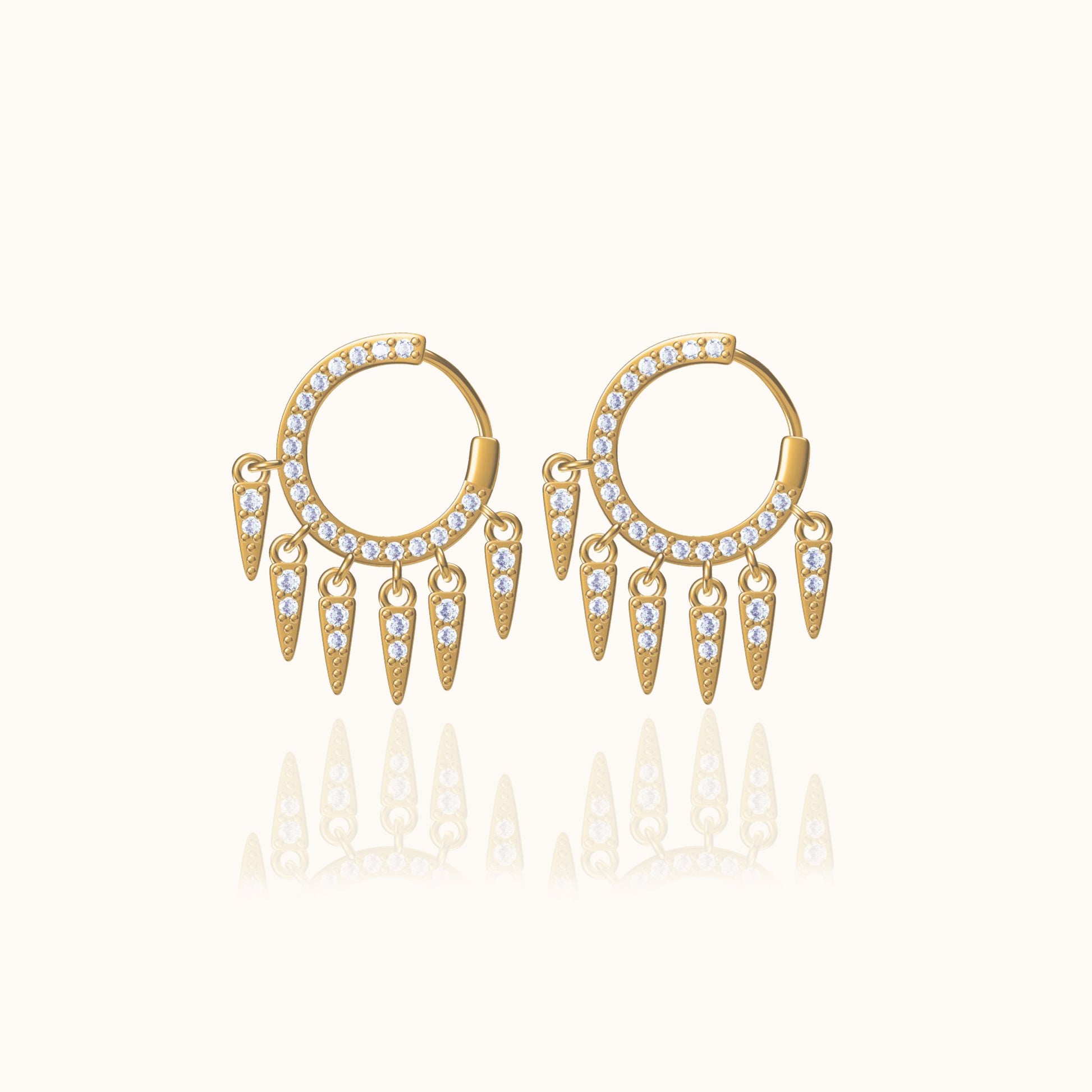 Gold Pave Set CZ Spike Tassel Stud Earrings Dangle Spikes Drop Earrings by Doviana