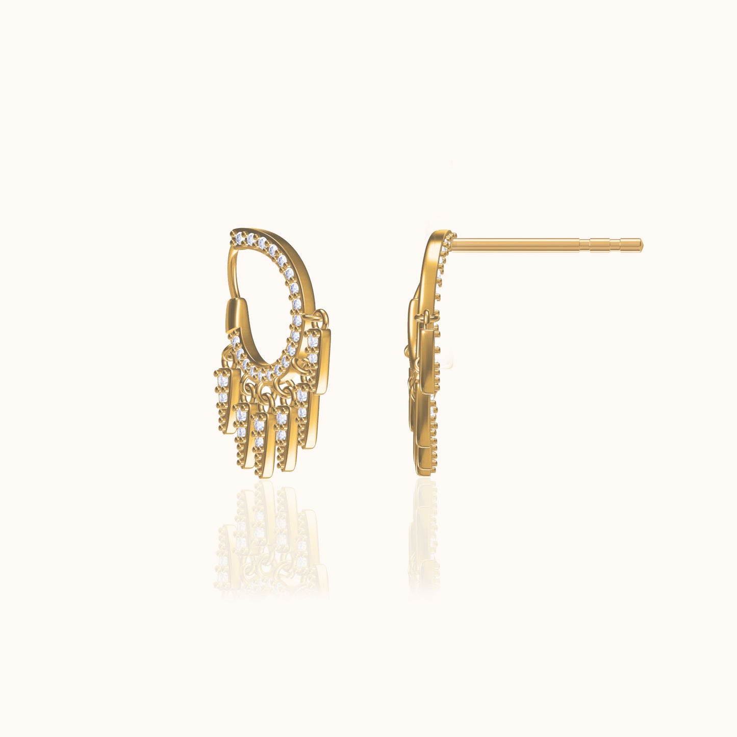 Gold Pave Set CZ Spike Tassel Stud Earrings Dangle Spikes Drop Earrings by Doviana