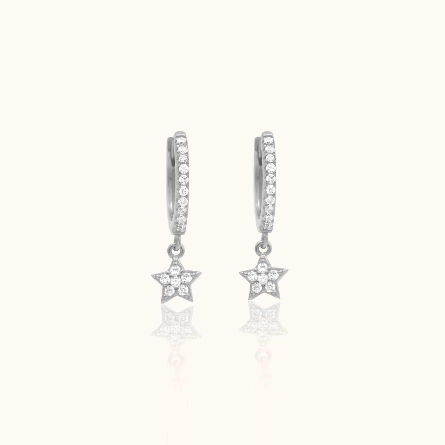925 Sterling Silver Celestial Pave Set Stacking Petite CZ Star Huggie Hoop Earrings by Doviana