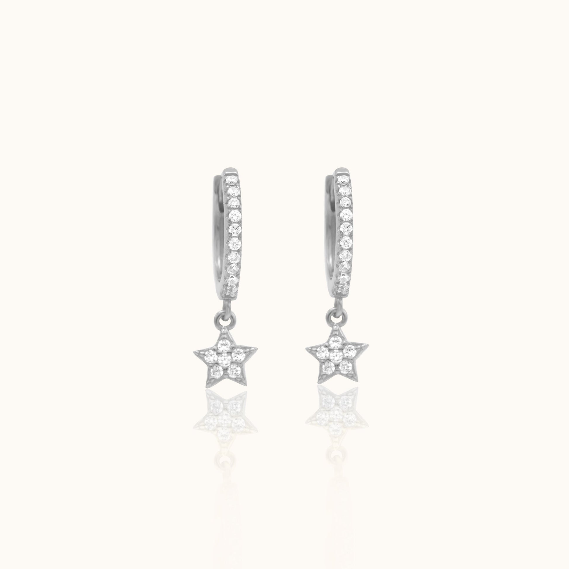 925 Sterling Silver Celestial Pave Set Stacking Petite CZ Star Huggie Hoop Earrings by Doviana