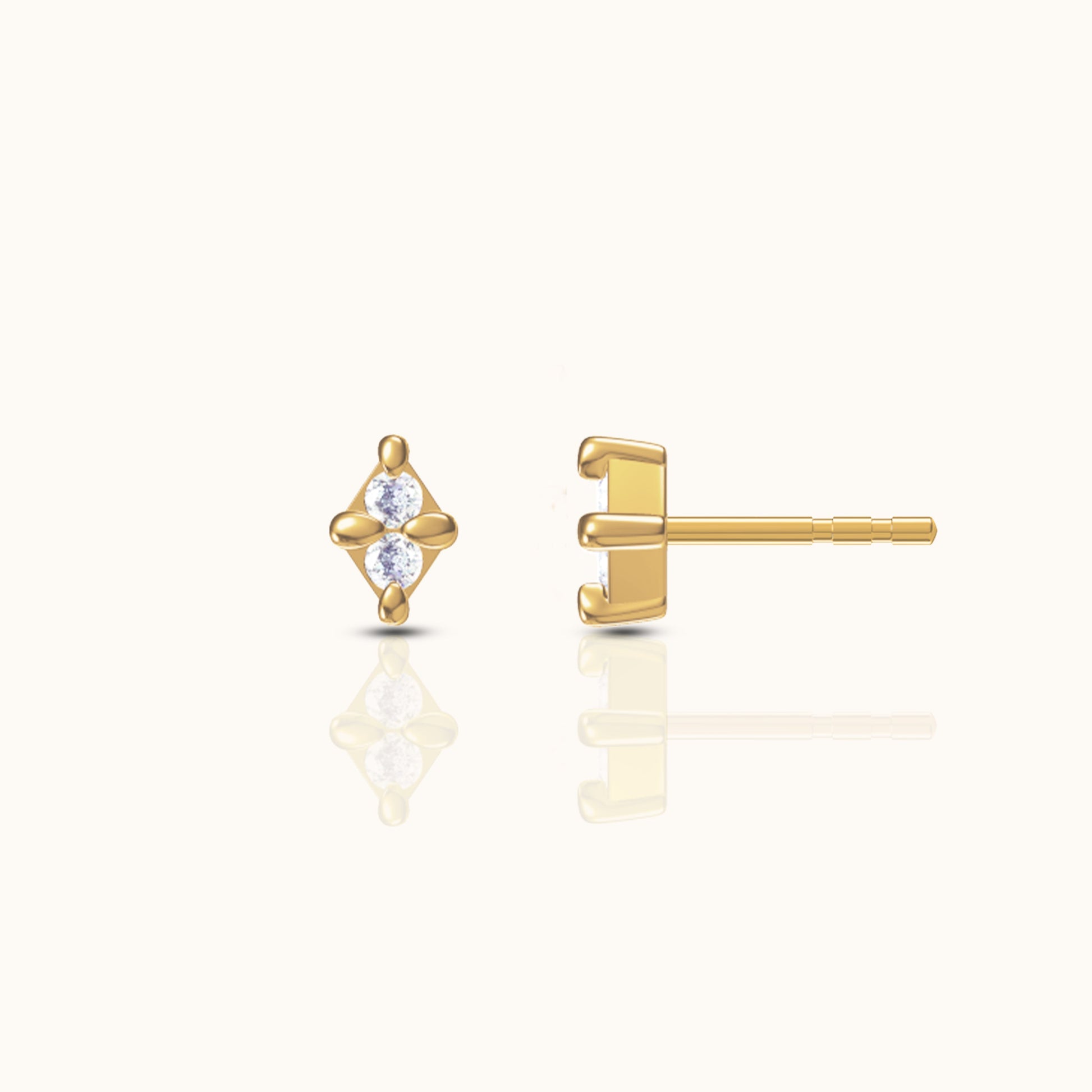 CZ Kite Diamond Shape Gold Studs by Doviana