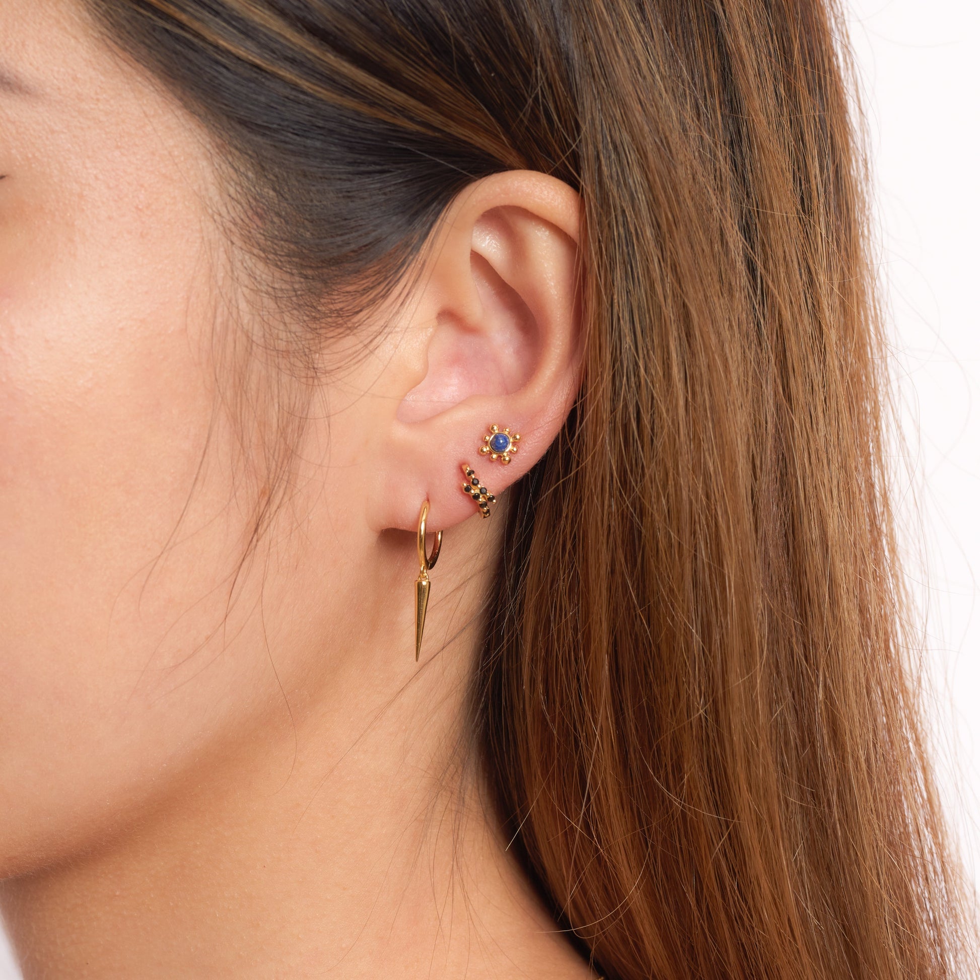 Dangle Drop Tiny Chubby Petite Gold Plain Spikes Huggie Hoop Edgy Spike Earrings by Doviana