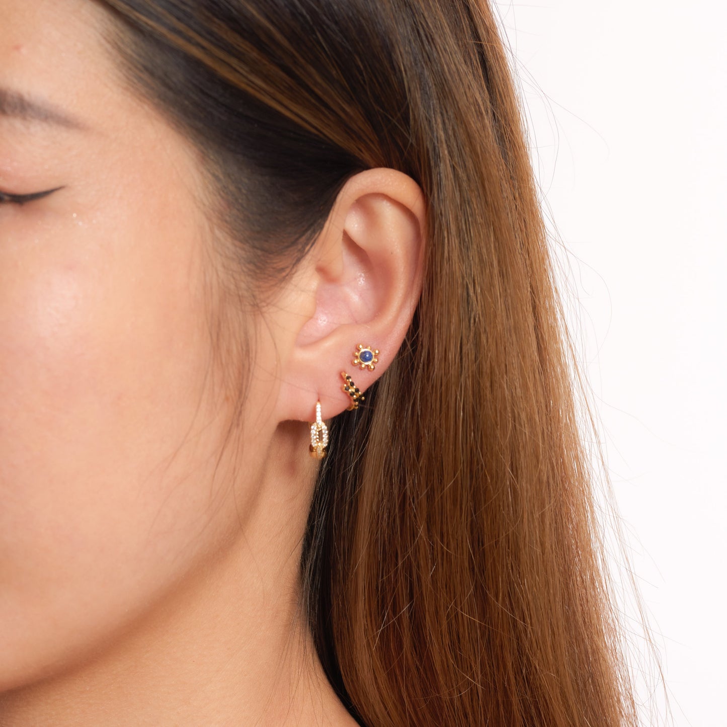 CZ Linked Chain Hoop Earrings Paperclip Gold Link Chunky Huggie Hoops by Doviana