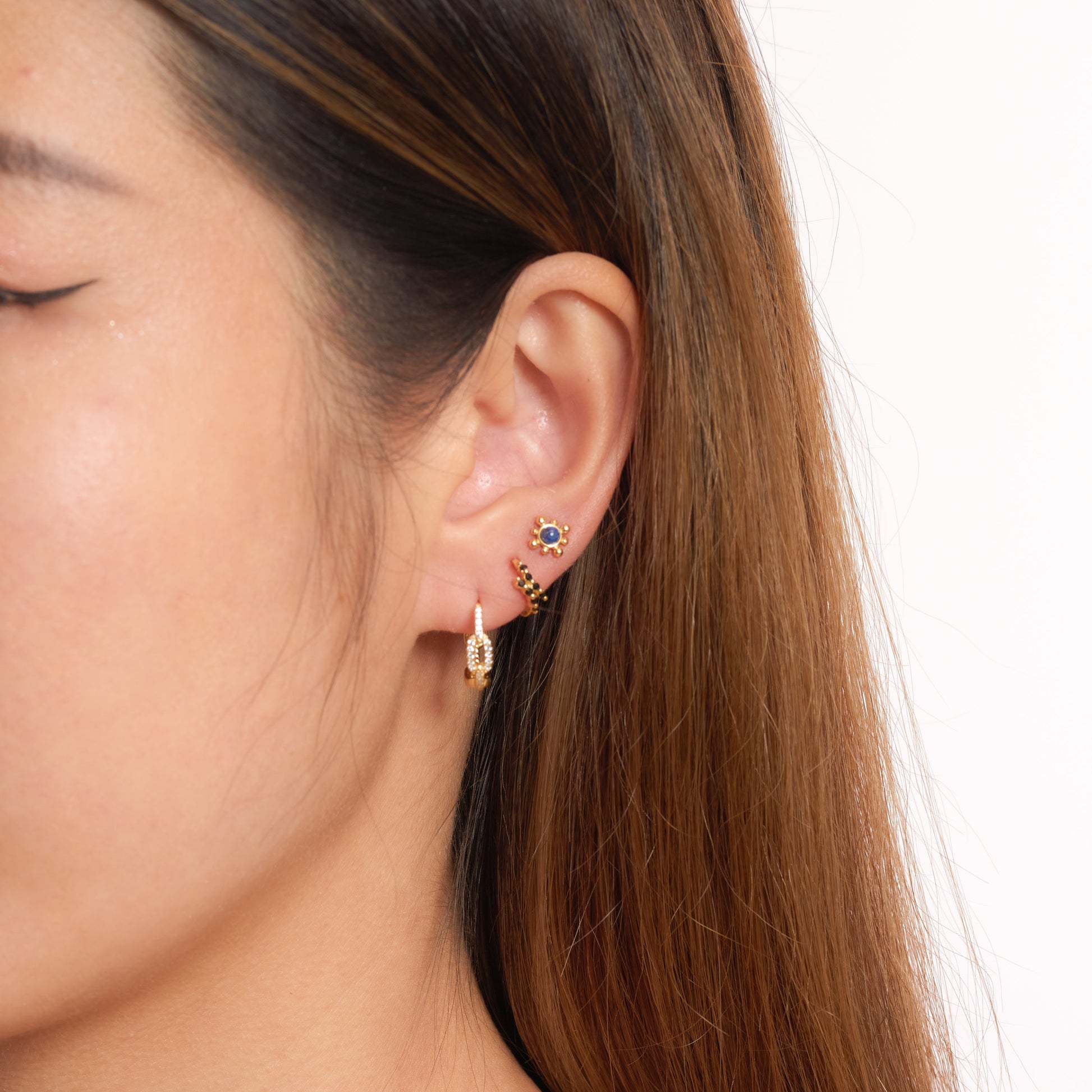 CZ Linked Chain Hoop Earrings Paperclip Gold Link Chunky Huggie Hoops by Doviana