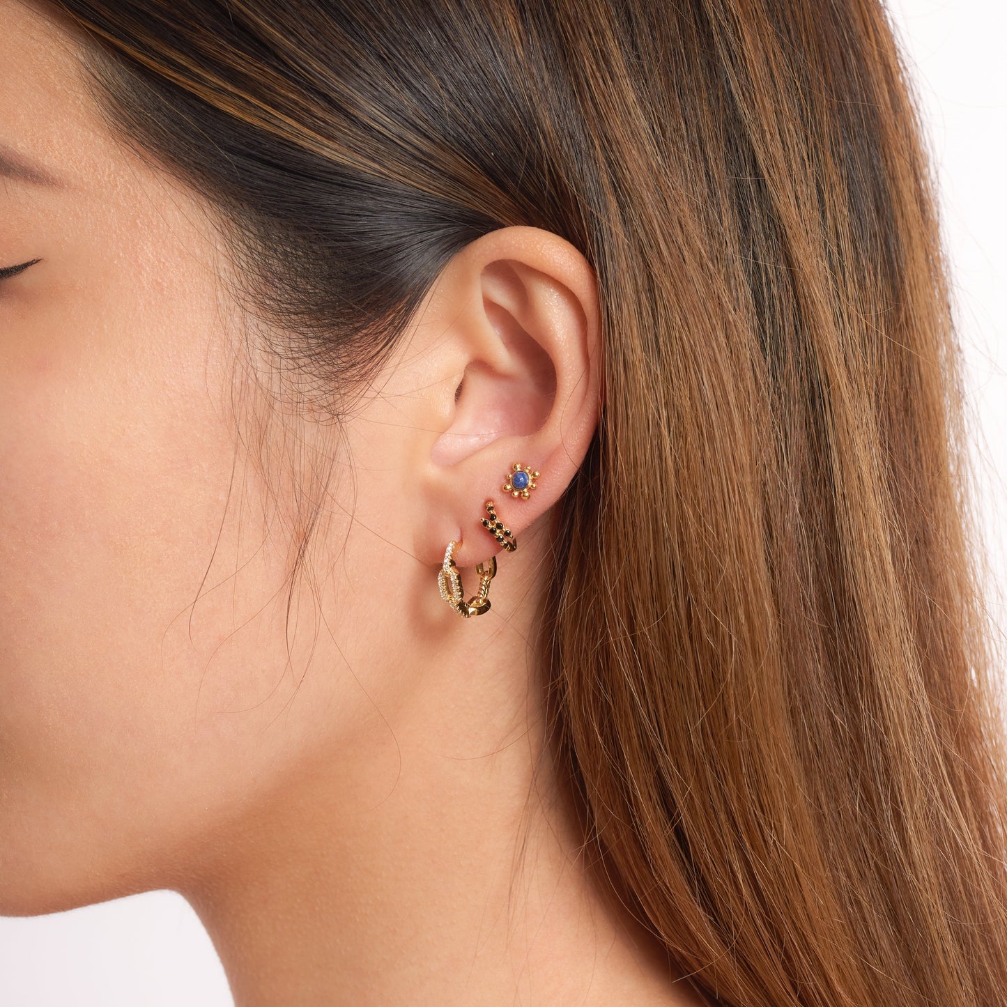 CZ Linked Chain Hoop Earrings Paperclip Gold Link Chunky Huggie Hoops by Doviana