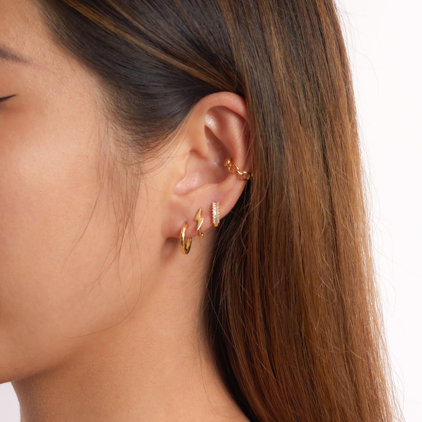 Women's Tiny Siren Muse Gold Petite Hammed Huggie Hoop Earrings Holiday Vibe by Doviana