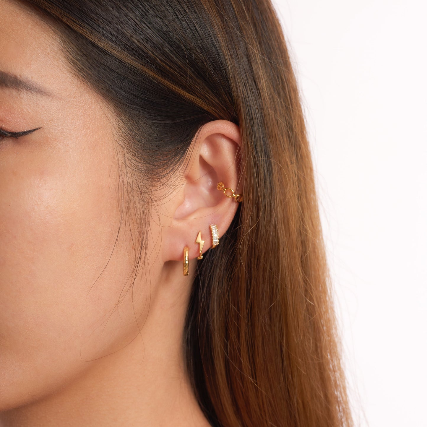 Women's Tiny Siren Muse Gold Petite Hammed Huggie Hoop Earrings Holiday Vibe by Doviana