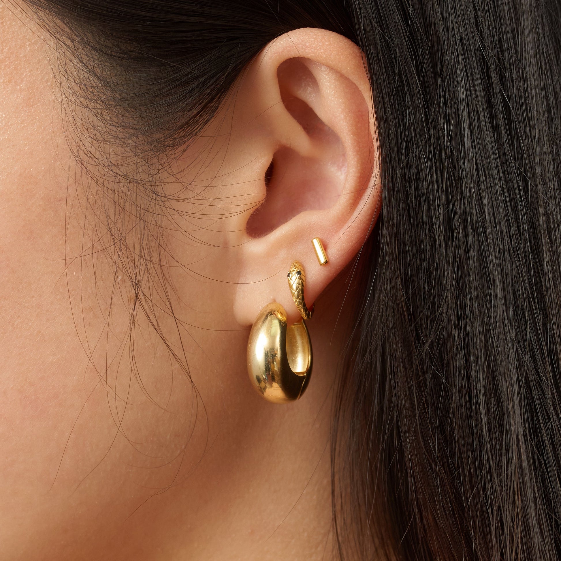 Petite Gold Snake Huggie Hoop Earrings Delicate Animal Serpent Mini Hoops by Doviana