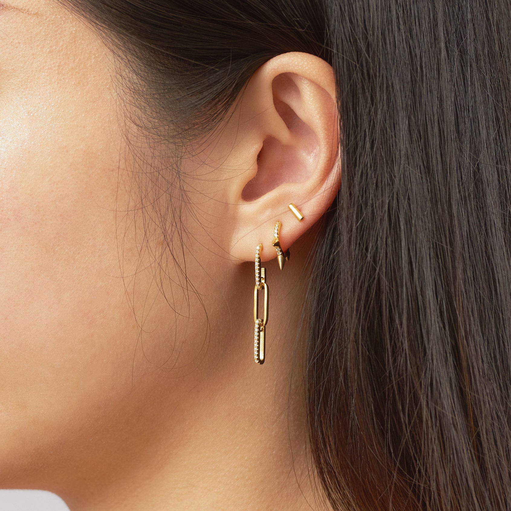 Classic Gold CZ Link Chain Dangle Studs Affordable Statement Earrings by Doviana