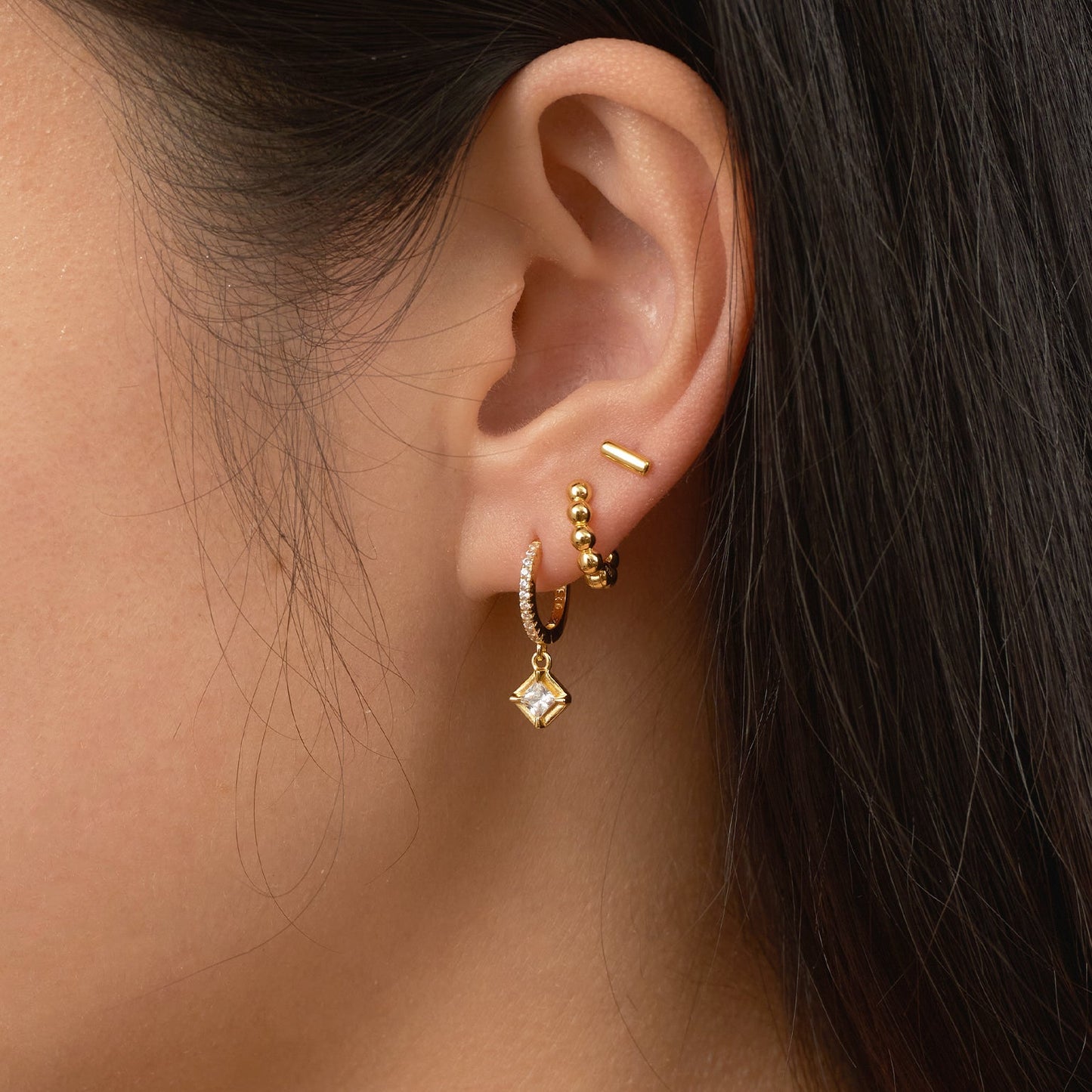 Tiny Gold Beaded Petite Thick Bead Huggie Hoop Earrings Everday Staples by Doviana