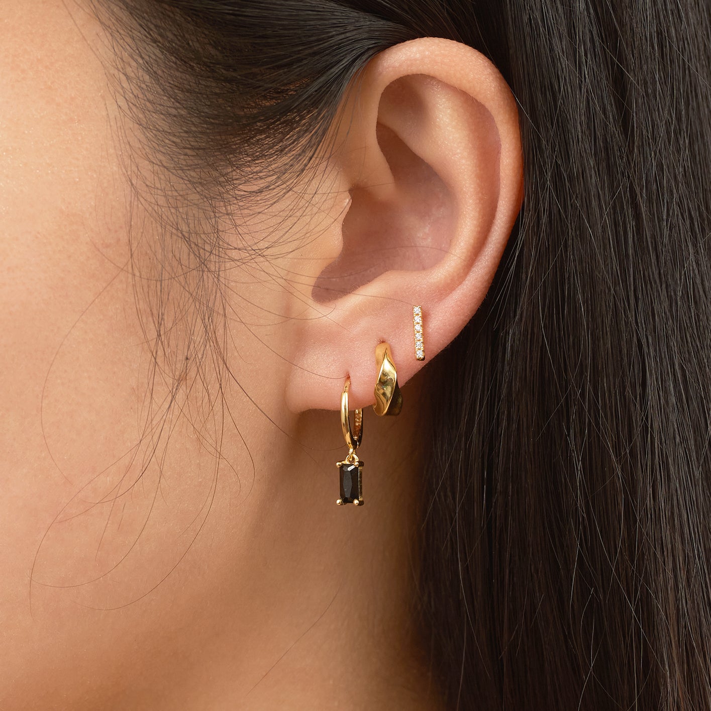 Gold Chubby Braided Whirl Huggie Thick Twisted Chunky Hoops Earrings by Doviana