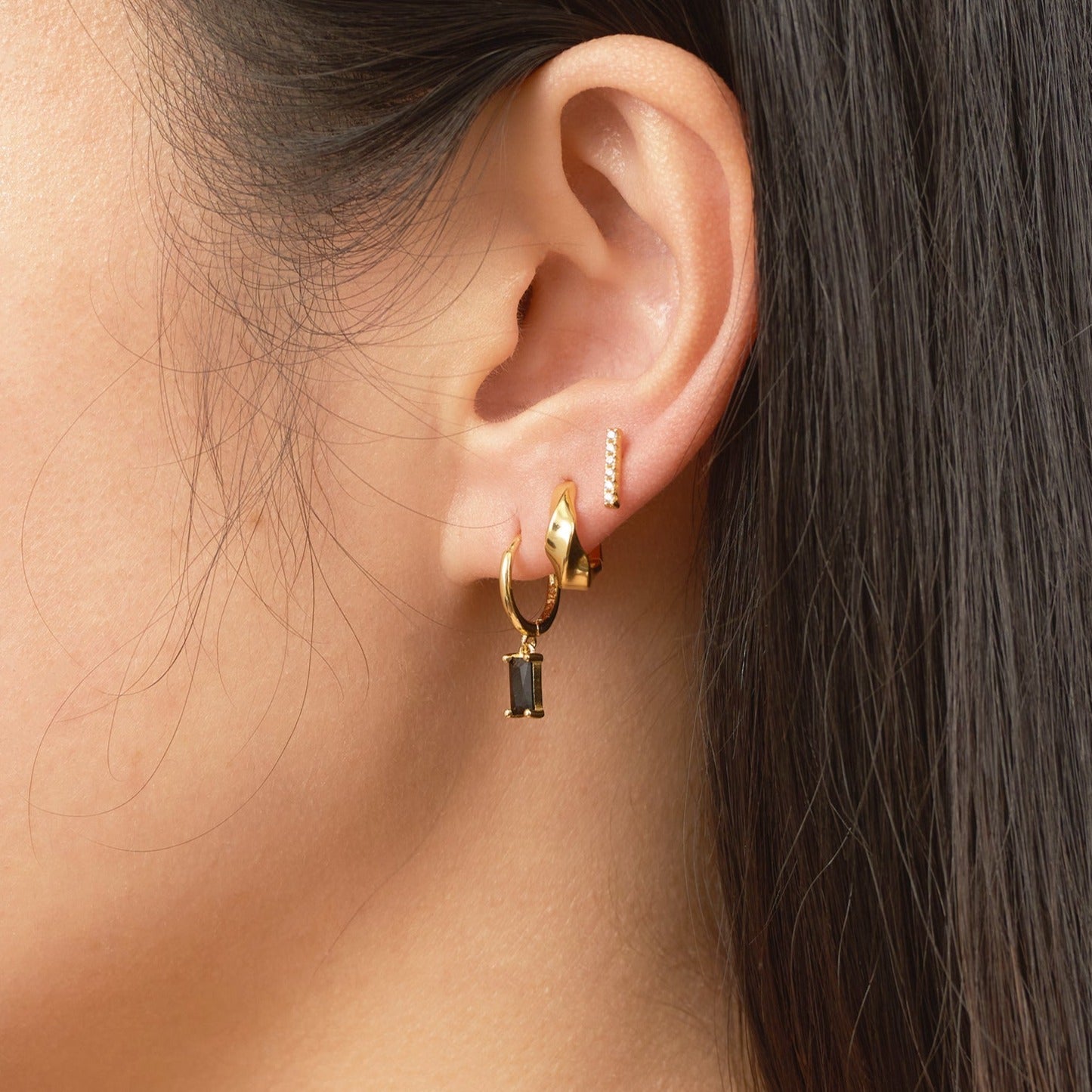 Gold Chubby Braided Whirl Huggie Thick Twisted Chunky Hoops Earrings by Doviana