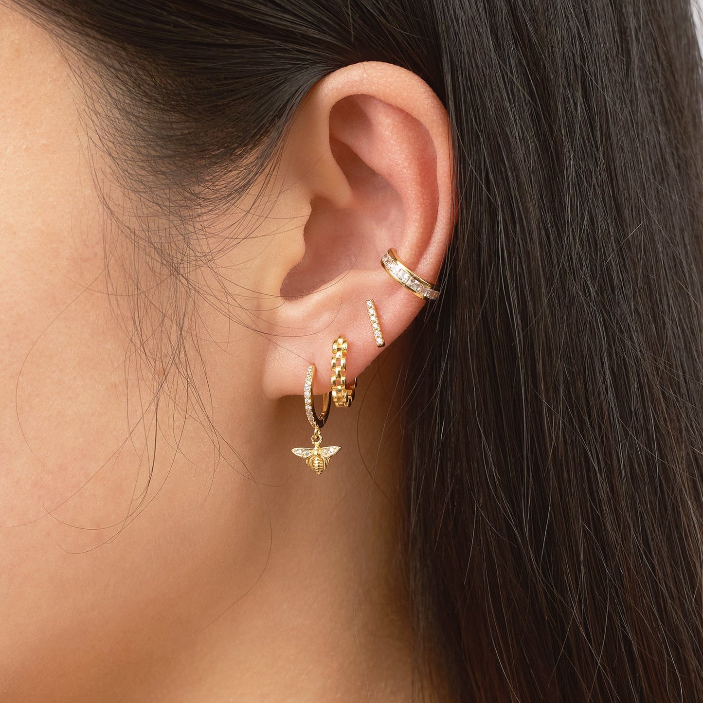 Gold Baguette CZ Embellished Ear Cuff Secure Helix Cartilage Fake Piercing by Doviana