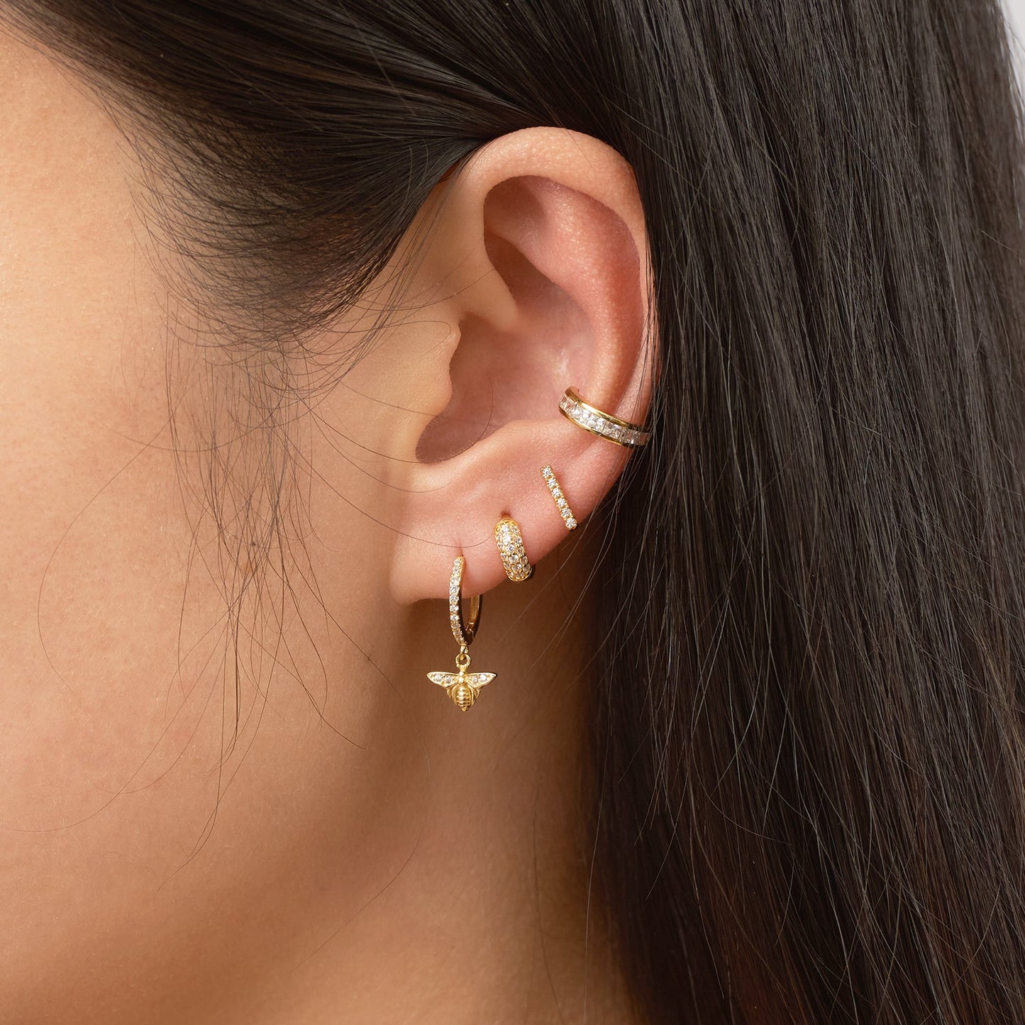 CZ Pave Bar Studs Long Bar Gold Petite Charm Mini Single Row Diamond Earrings by Doviana