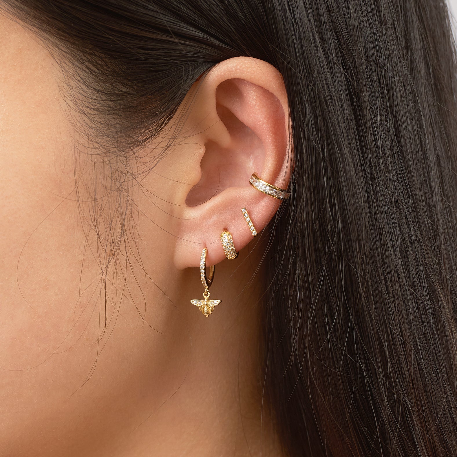 CZ Pave Bar Studs Long Bar Gold Petite Charm Mini Single Row Diamond Earrings by Doviana