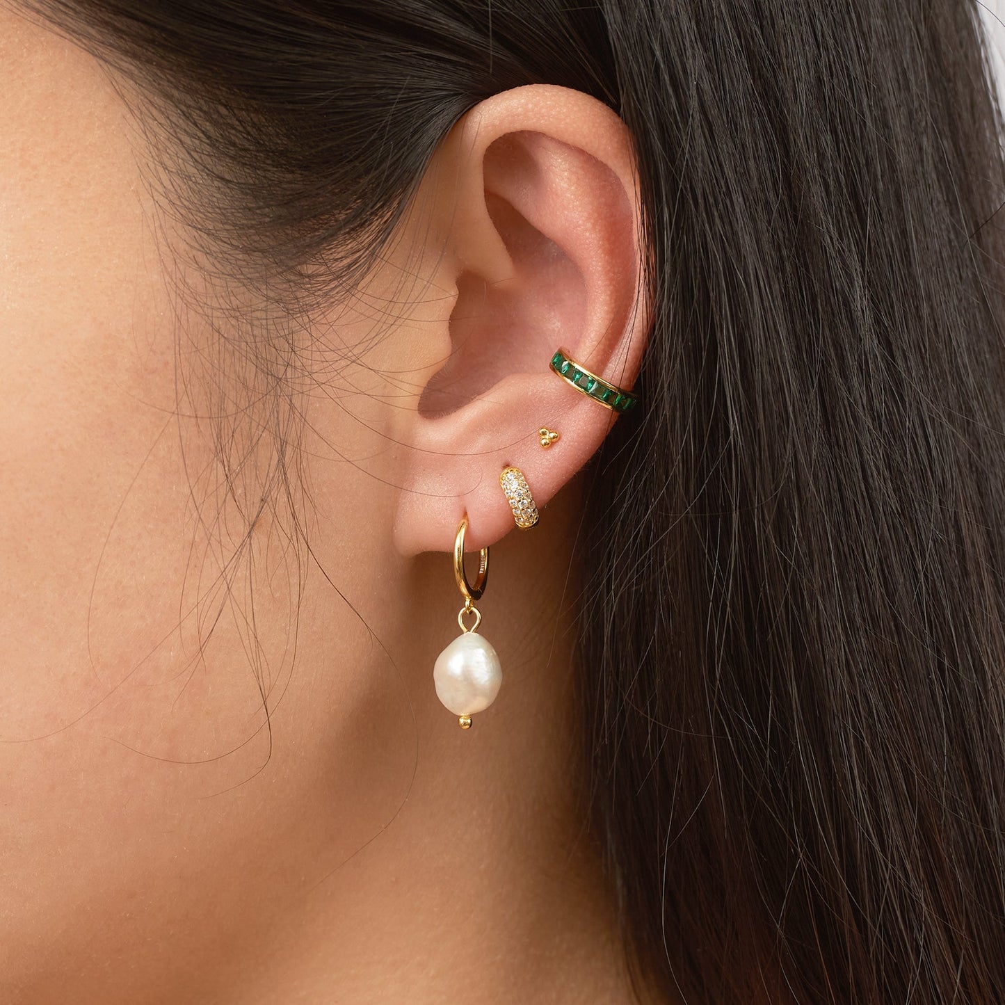 Pave CZ Gem Round Gold Mini Circle Huggie Hoop Cartilage Tragus Earrings by Doviana