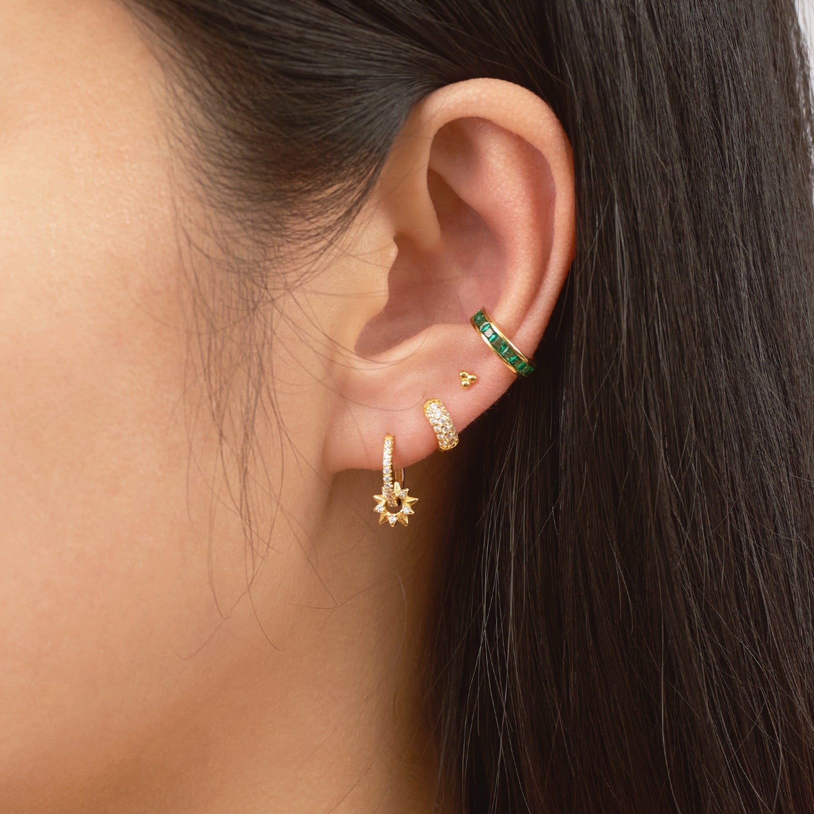 Gold Tiny Ball Spheres Bar Cartilage Petite Tri Dots Bead Studs Earrings by Doviana