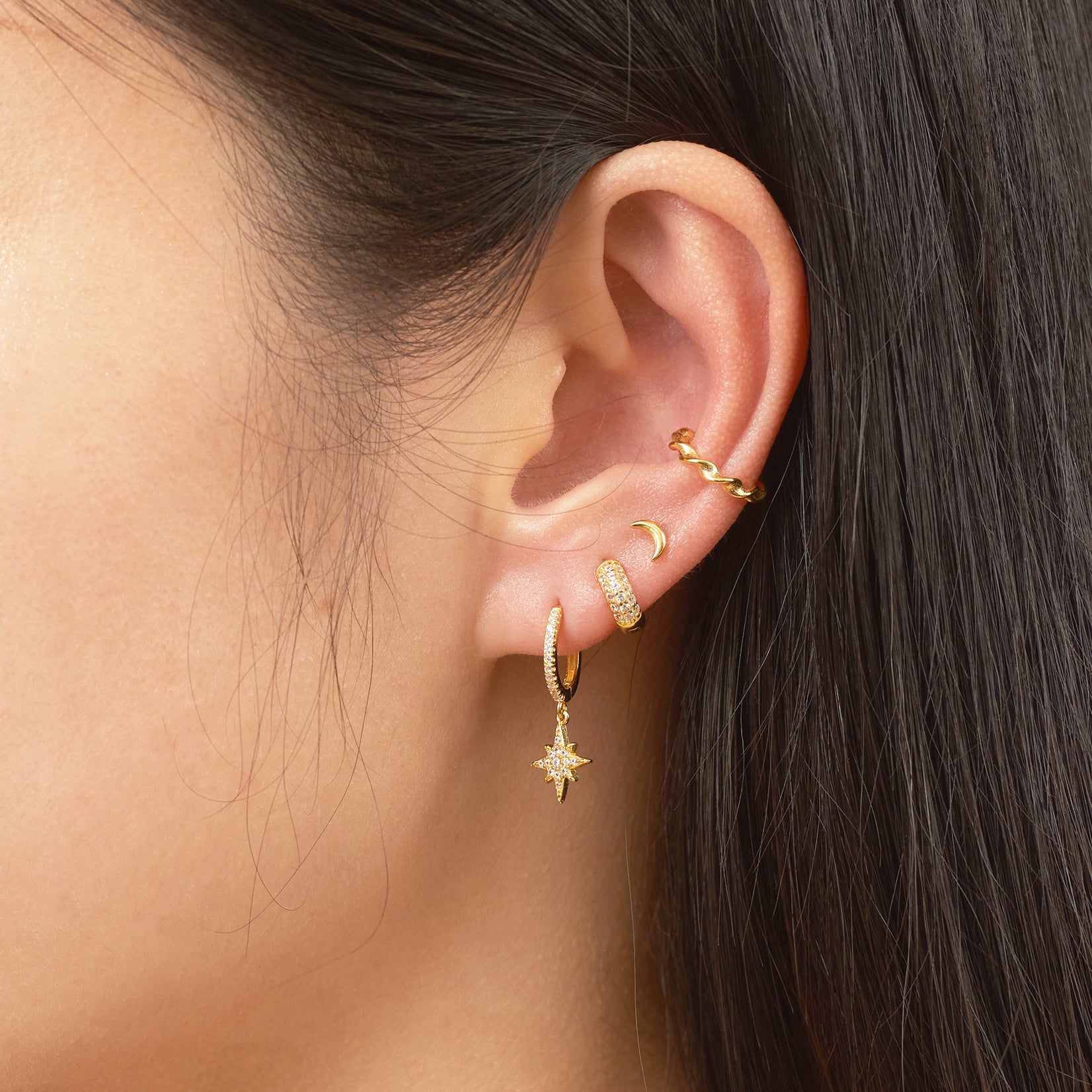 Petite Moon Gold Celestial Tiny Crescent Studs Mini Moon Stud Earrings by Doviana