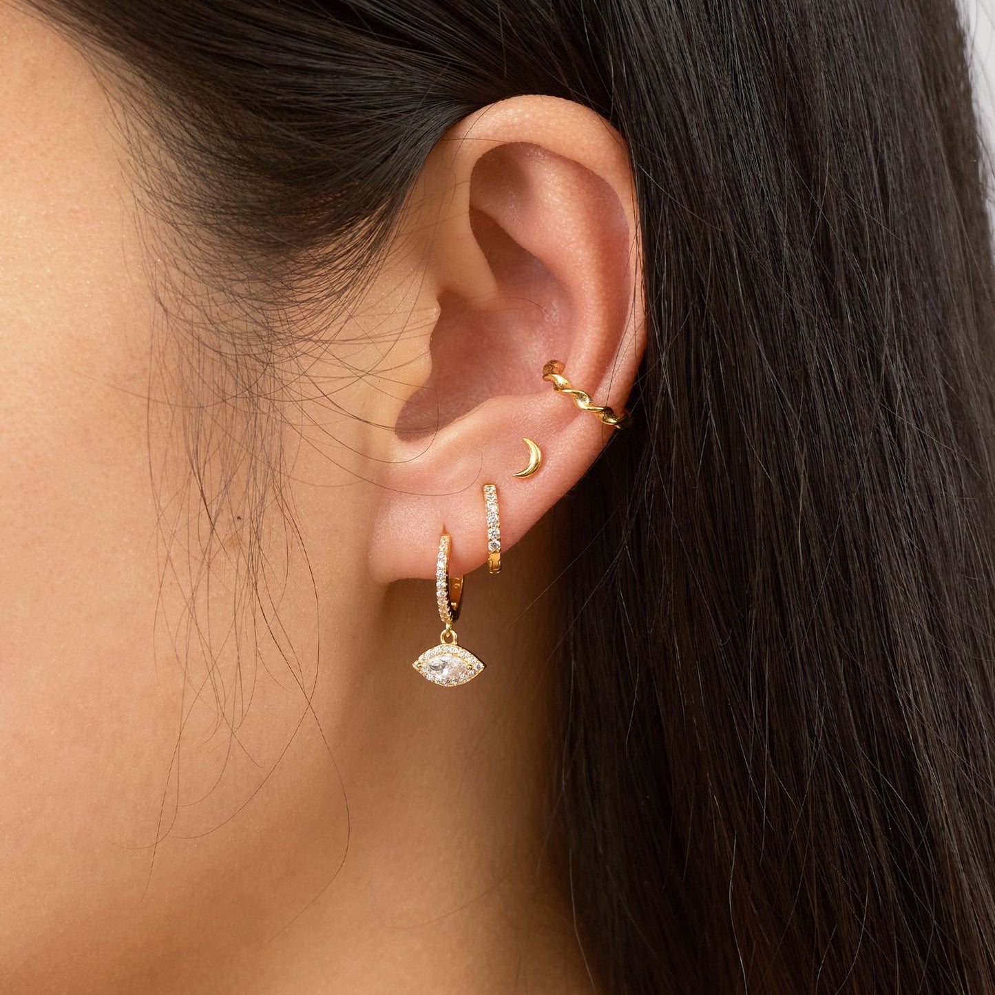 Petite Moon Gold Celestial Tiny Crescent Studs Mini Moon Stud Earrings by Doviana