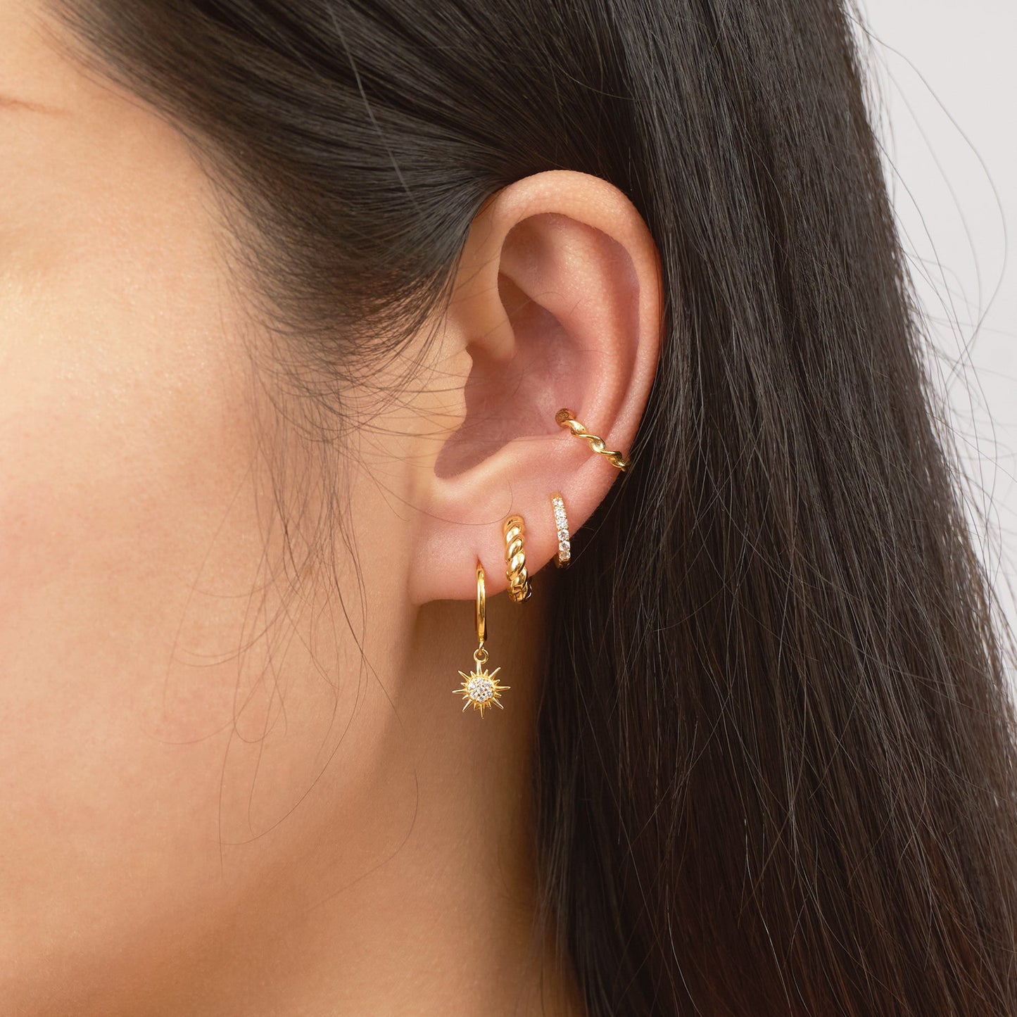 Dainty White Zircon Huggie Hoops Petite 18K Gold CZ Pave Earrings Doviana