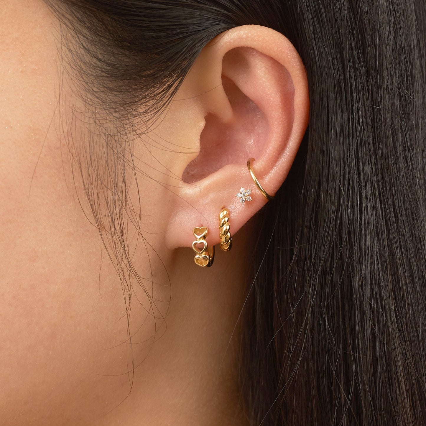 Mini Love Heart Shaped Gold Huggie Hoops Hollow Heart Hoop Earrings by Doviana