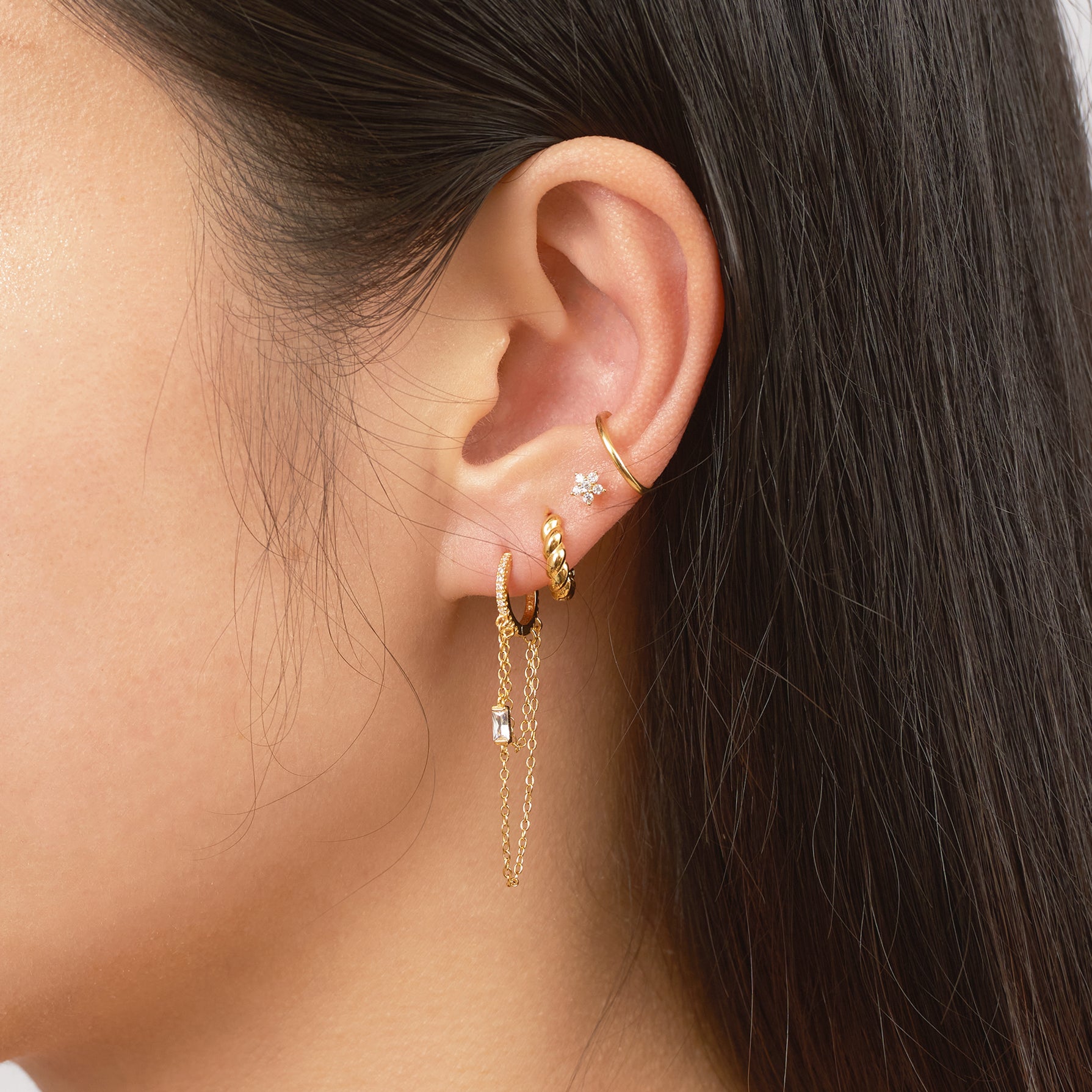 CZ Cherry Blossom Studs Gold Tiny Floral Petite Flower Petal Star Earrings by Doviana