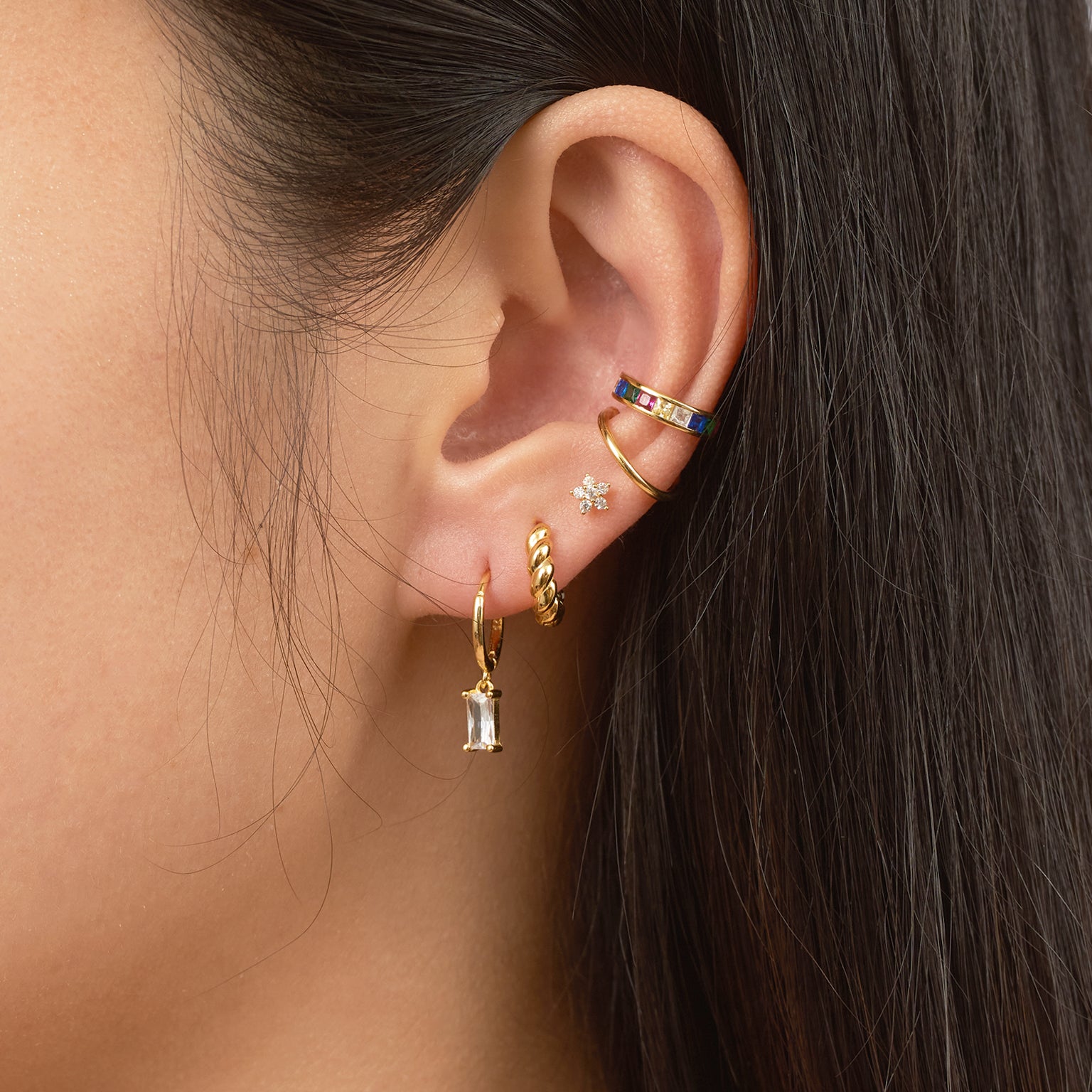 Gold Sleek Secure Cartilage Fake Piercing Cuff Single Plain Ear Cuff by Doviana