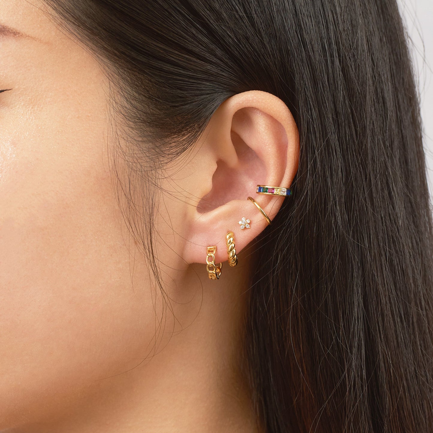 Braided Huggie Hoop Earrings 18K Gold Plated Crew Mini Twisted Rope Texture Swirl Round by Doviana