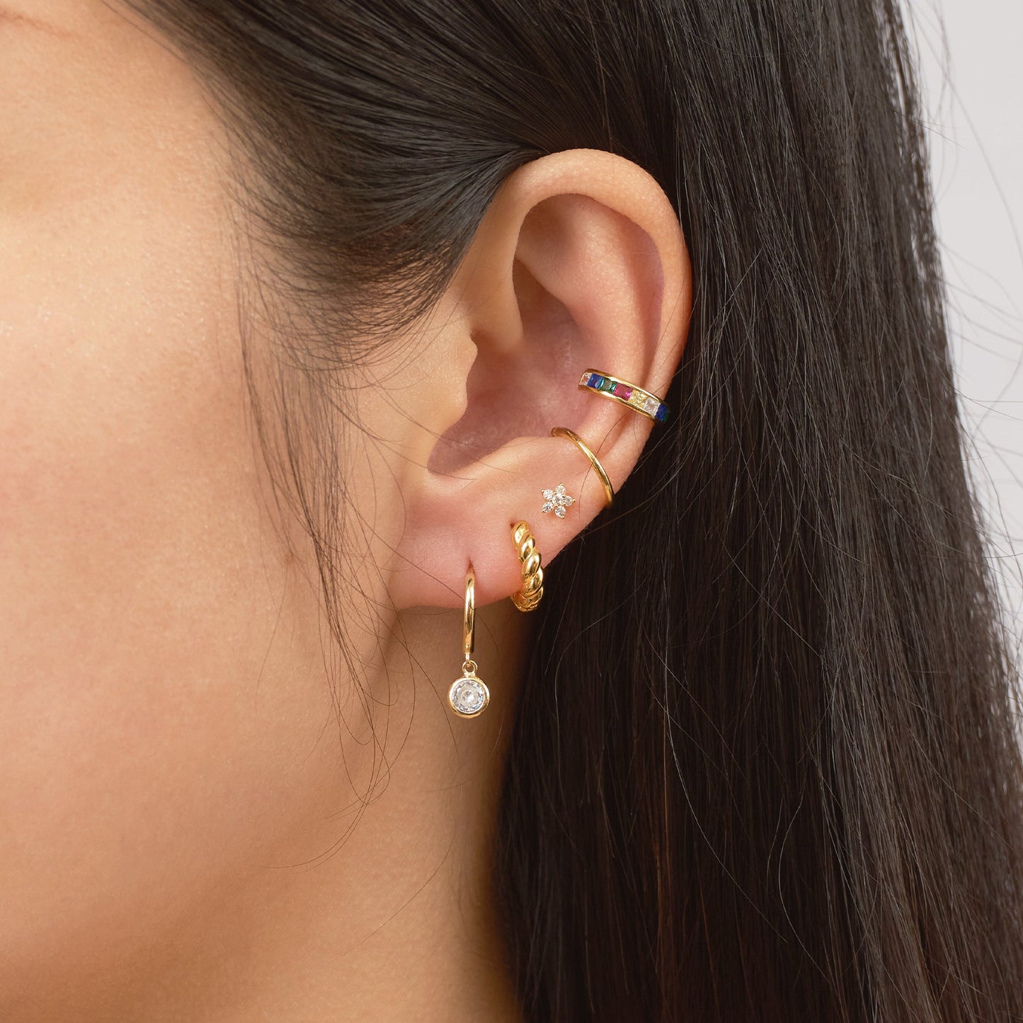 Single Rainbow CZ Embellished Ear Cuff Multi Colors LGBT Gay Friendly by Doviana