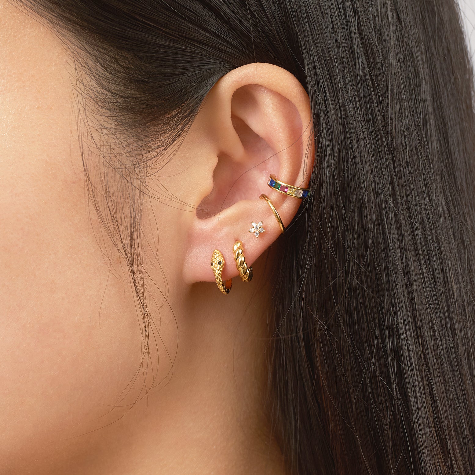 Petite Gold Snake Huggie Hoop Earrings Delicate Animal Serpent Mini Hoops by Doviana