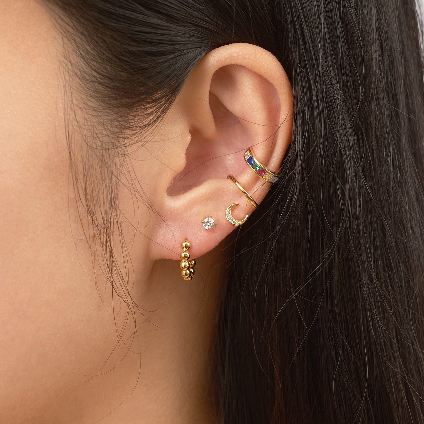 CZ Moon Studs Crystal Pave Gold Petite Crescent Celestial Cubic Zirconia Earrings by Doviana