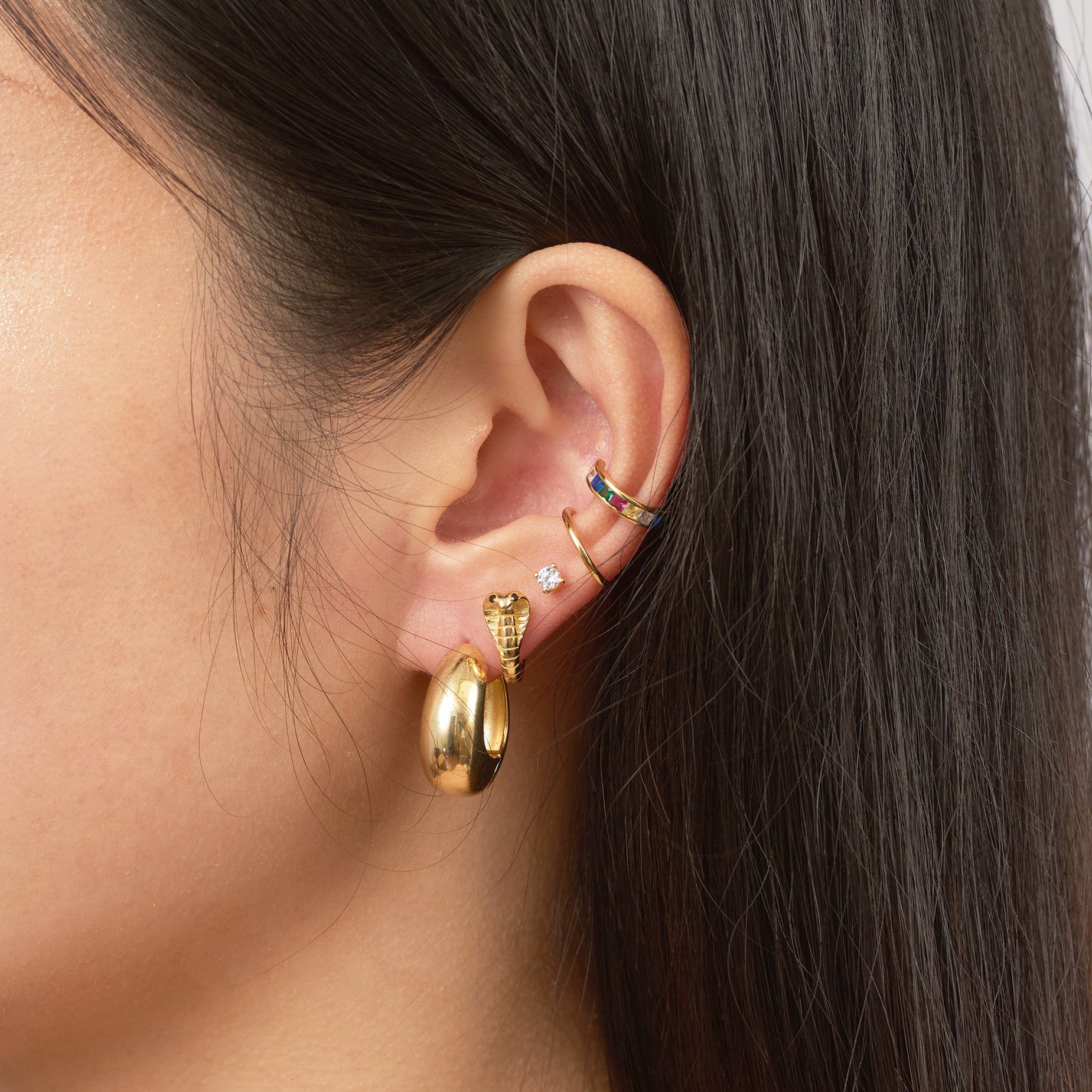 Cobra Hoop Earrings Serpent Animal Gold Snake Huggie Hoops with Black Eye by Doviana
