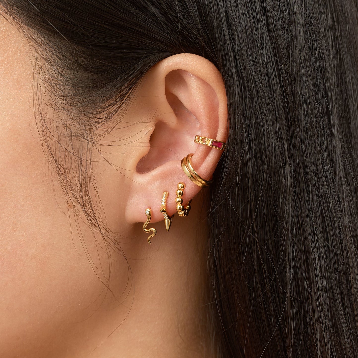 Petite Sleek Serpent Charm Animal Lover Mini Gold Snake Stud Earrings by Doviana