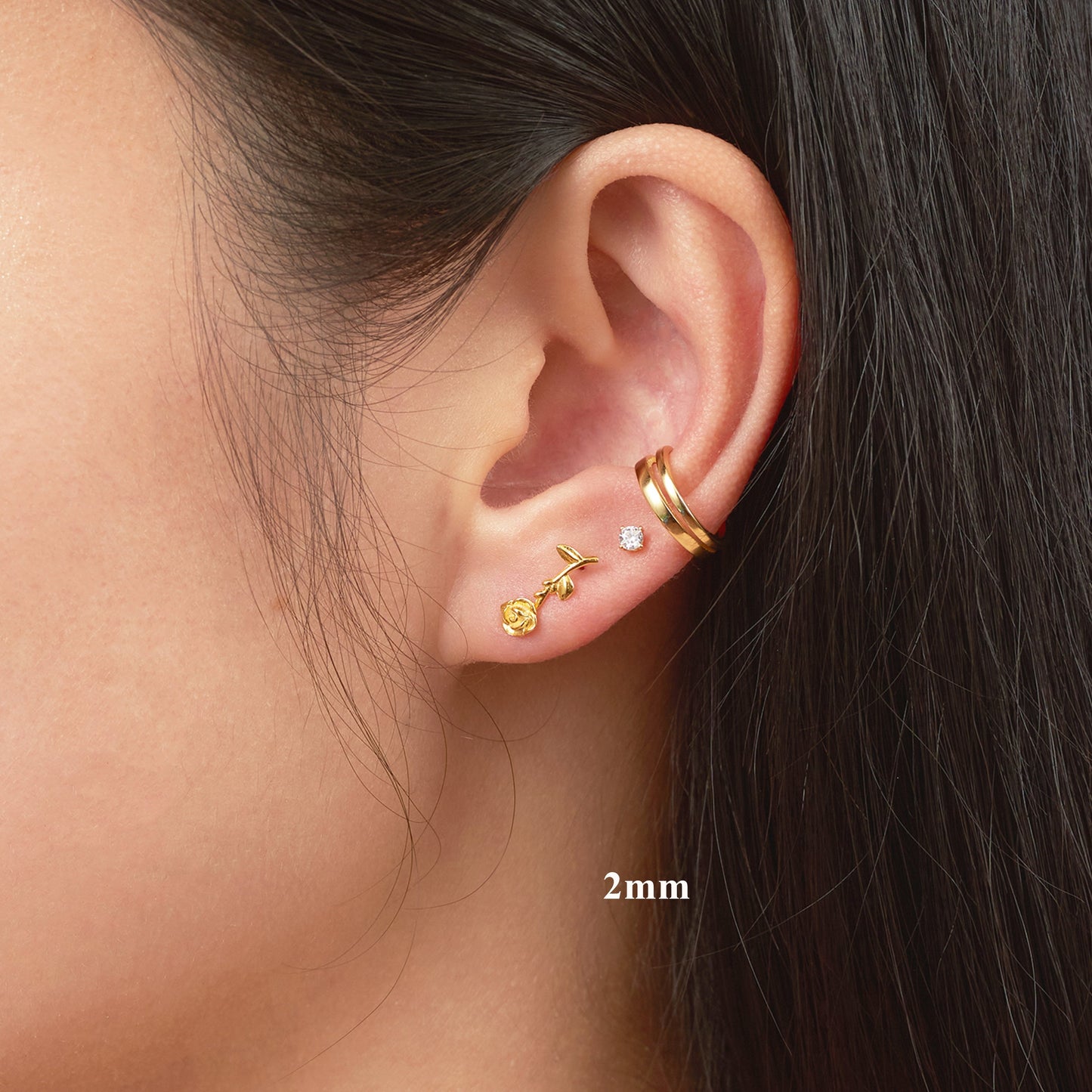 Gold CZ Mini Studs Stacking Ear Party Petite Mini Diamond for Everyday Minimalist by Doviana