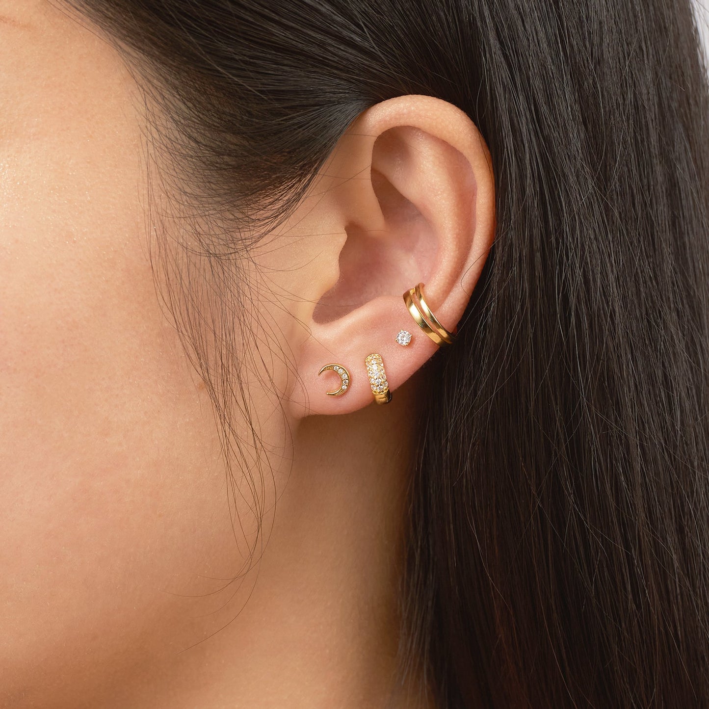 CZ Moon Studs Crystal Pave Gold Petite Crescent Celestial Cubic Zirconia Earrings by Doviana