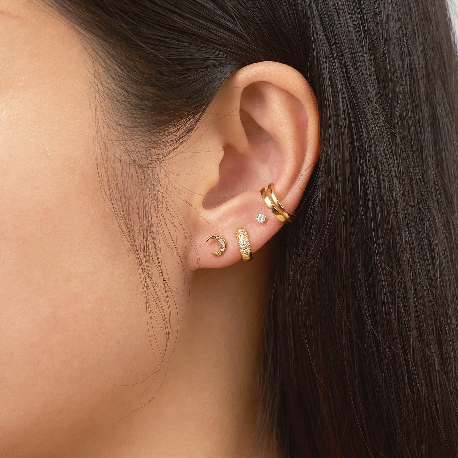 CZ Moon Studs Crystal Pave Gold Petite Crescent Celestial Cubic Zirconia Earrings by Doviana